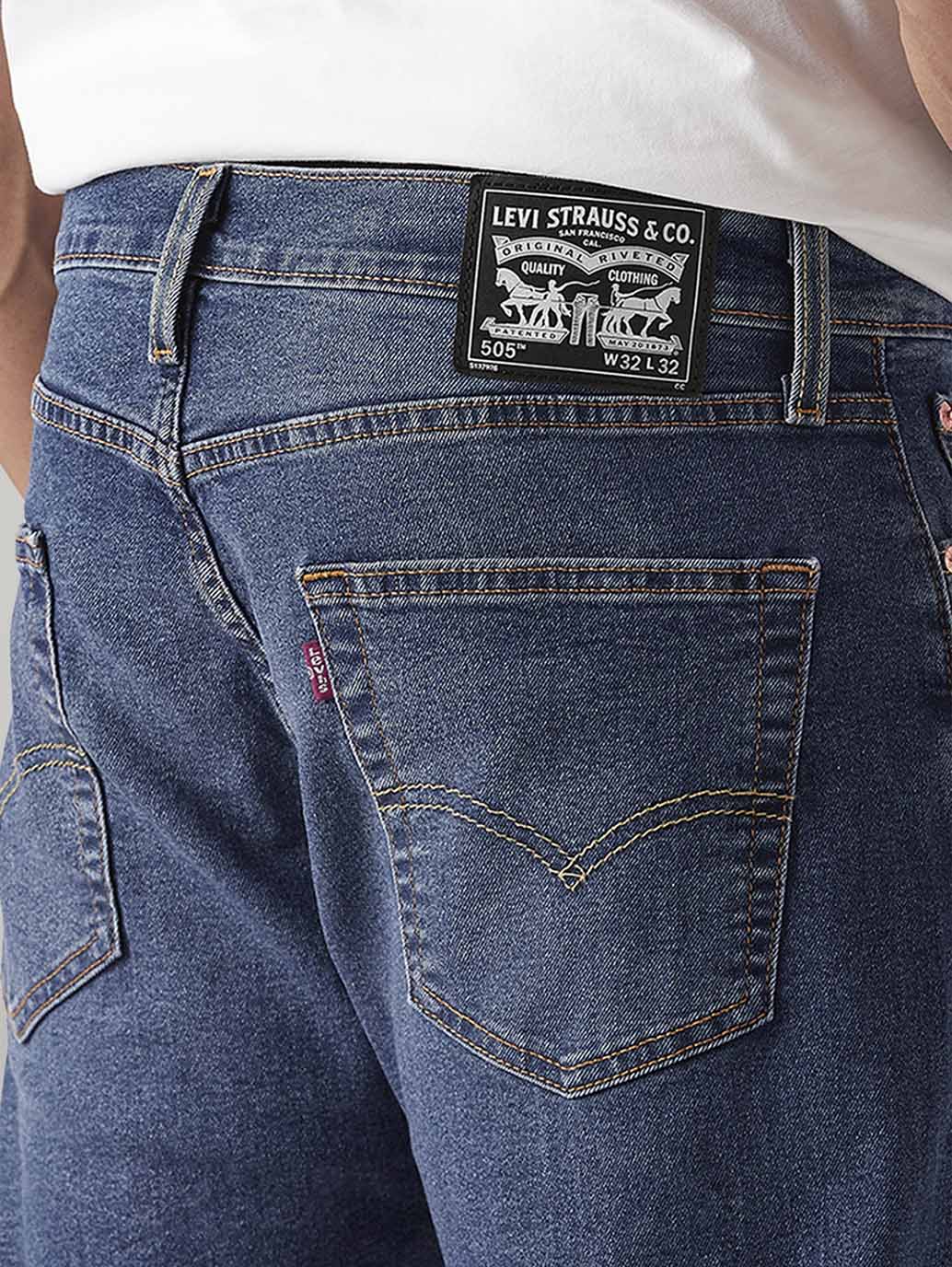 Men's 505 Blue Straight Fit Mid Rise Jeans - Image 6