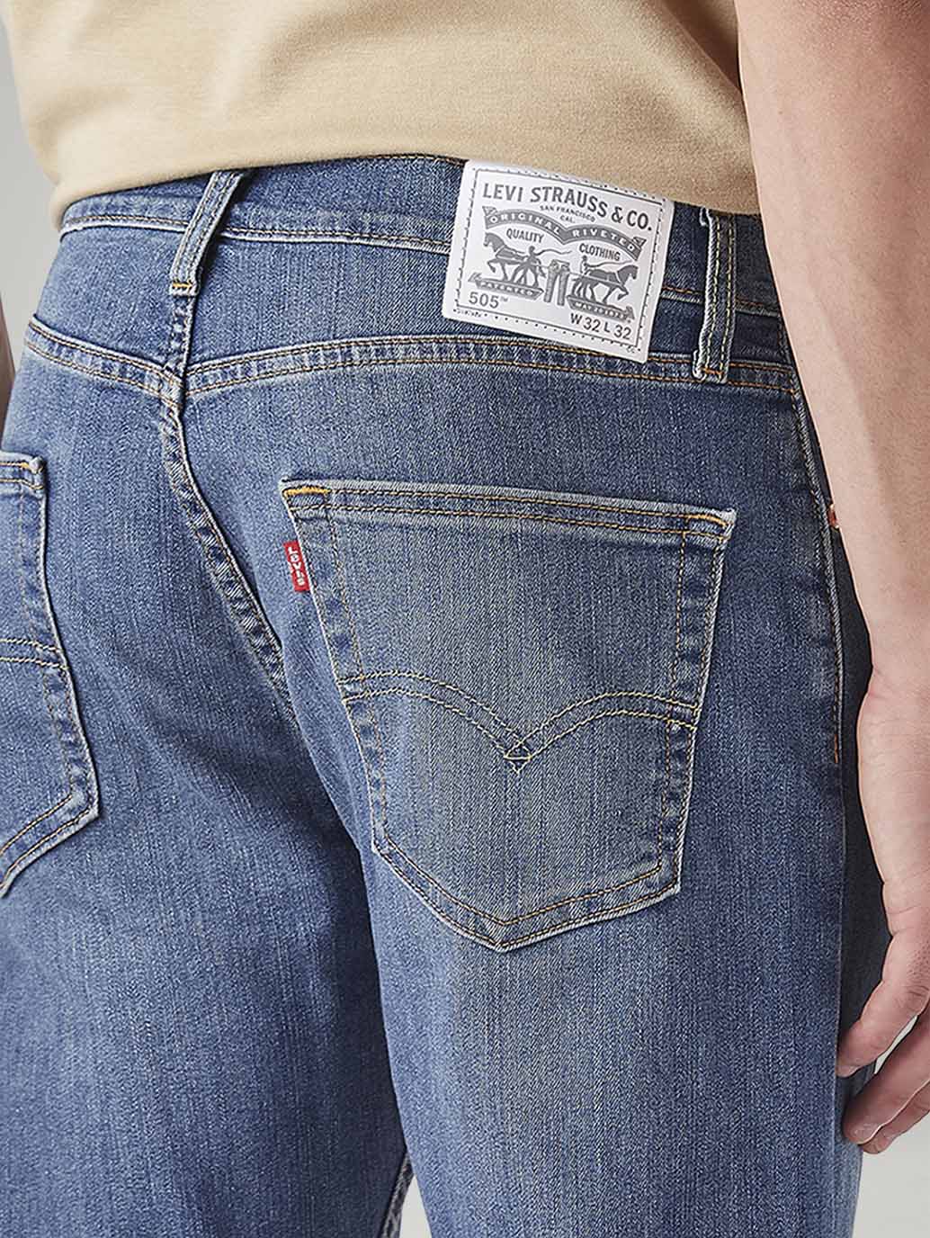 Men's 505 Blue Straight Fit Mid Rise Jeans - Image 5