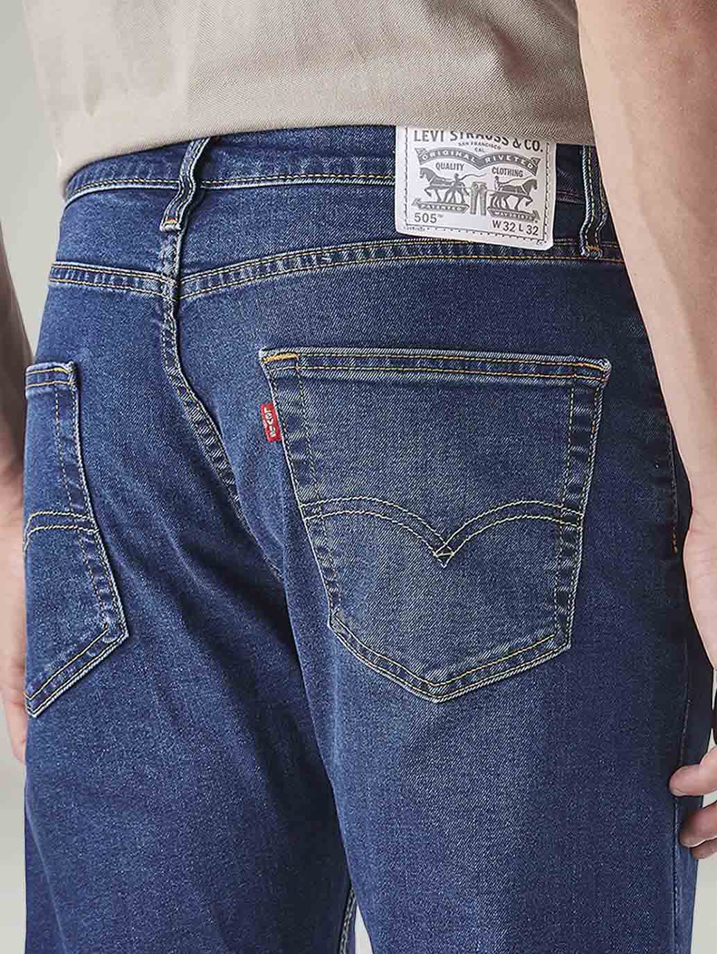 Men's 505 Blue Straight Fit Mid Rise Jeans - Image 5