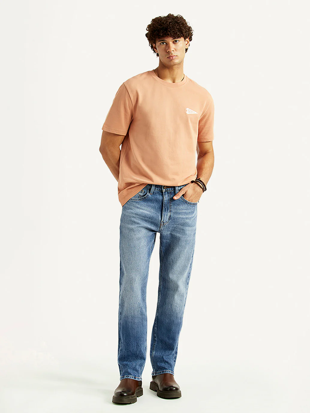 Men's 505 Blue Straight Fit Mid Rise Jeans