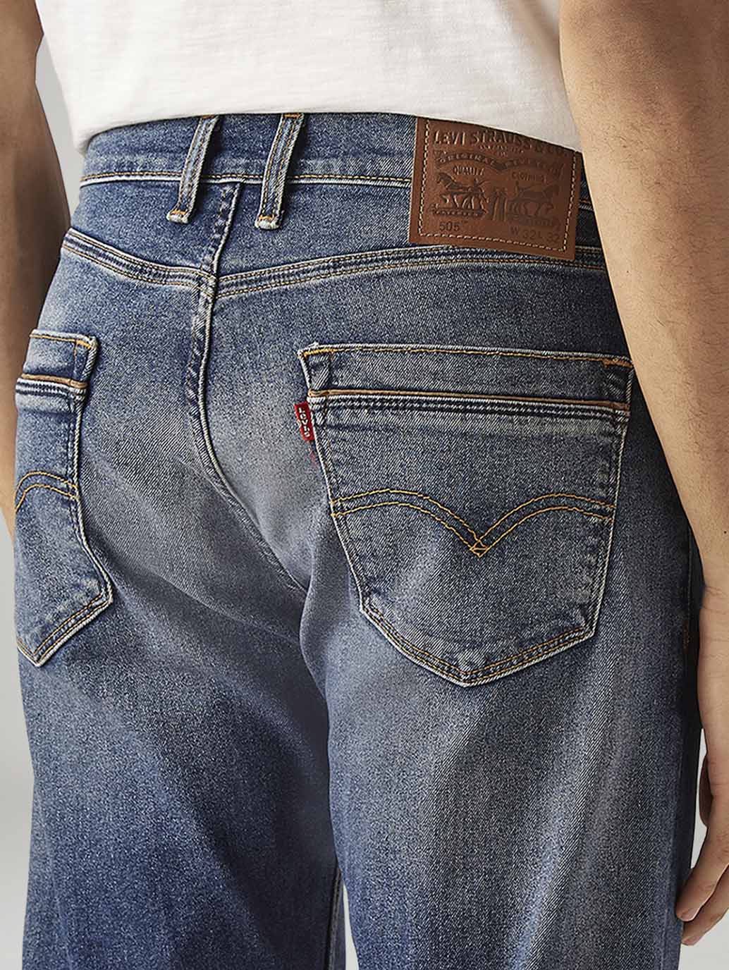 Men's 505 Blue Straight Fit Mid Rise Jeans - Image 4
