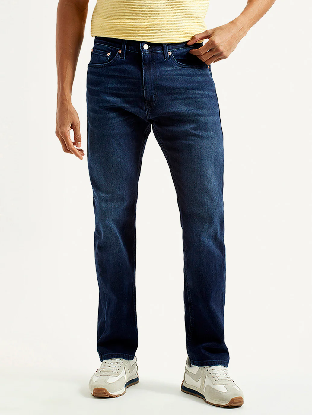 Men's 505 Dark Blue Straight Fit Mid Rise Jeans - Image 3