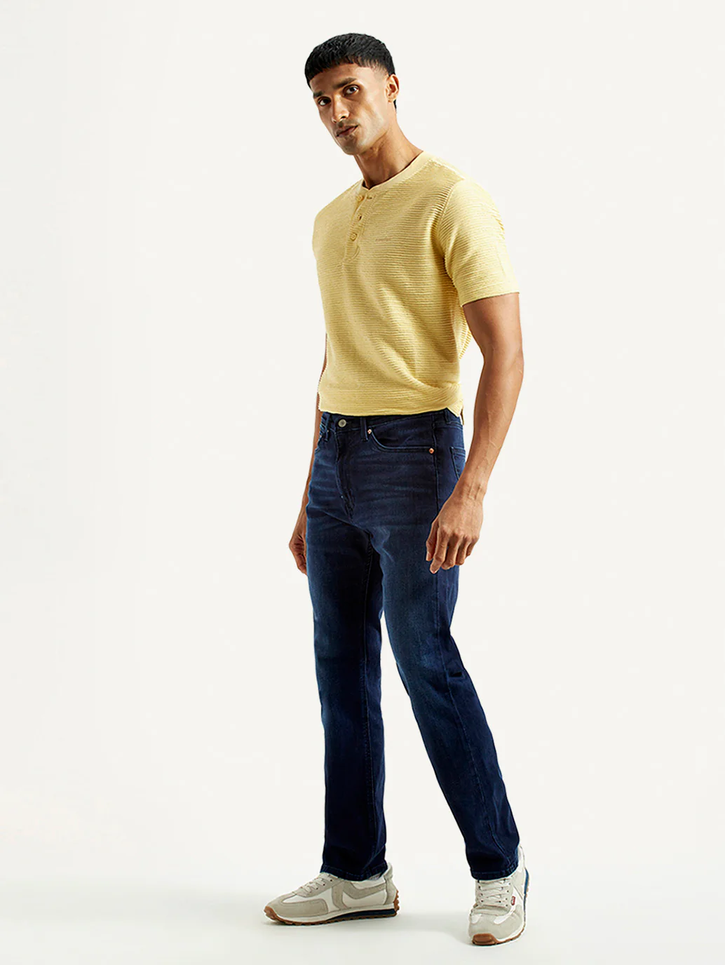 Men's 505 Dark Blue Straight Fit Mid Rise Jeans - Image 7