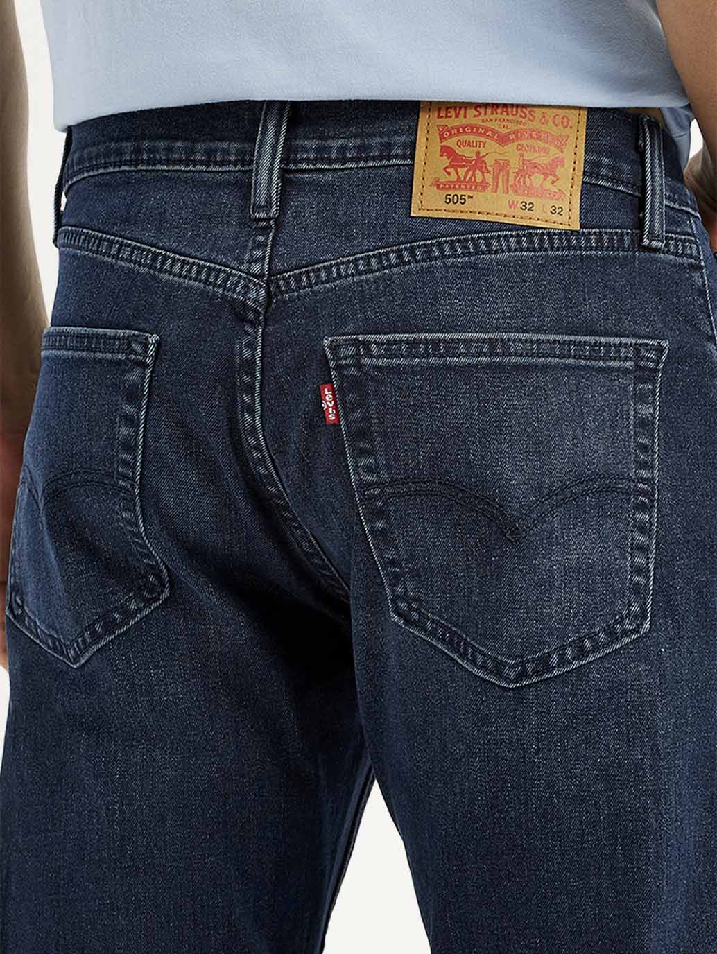 Men's 505 Dark Blue Straight Fit Mid Rise Jeans - Image 6