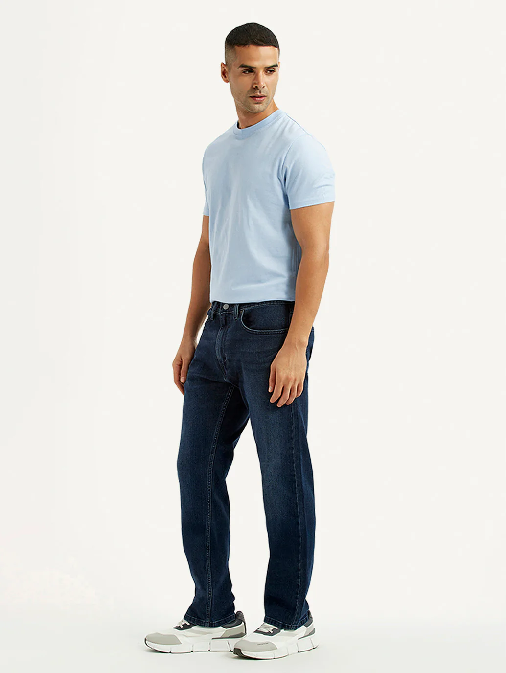 Men's 505 Dark Blue Straight Fit Mid Rise Jeans - Image 7