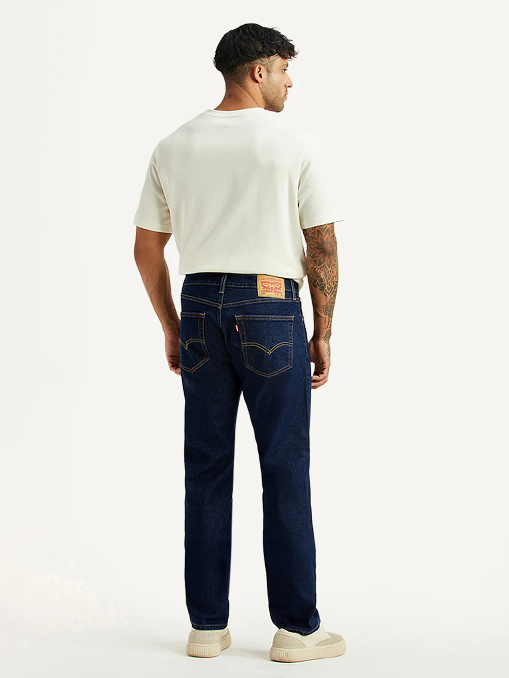 Men's 505 Dark Blue Straight Fit Mid Rise Jeans - Image 3