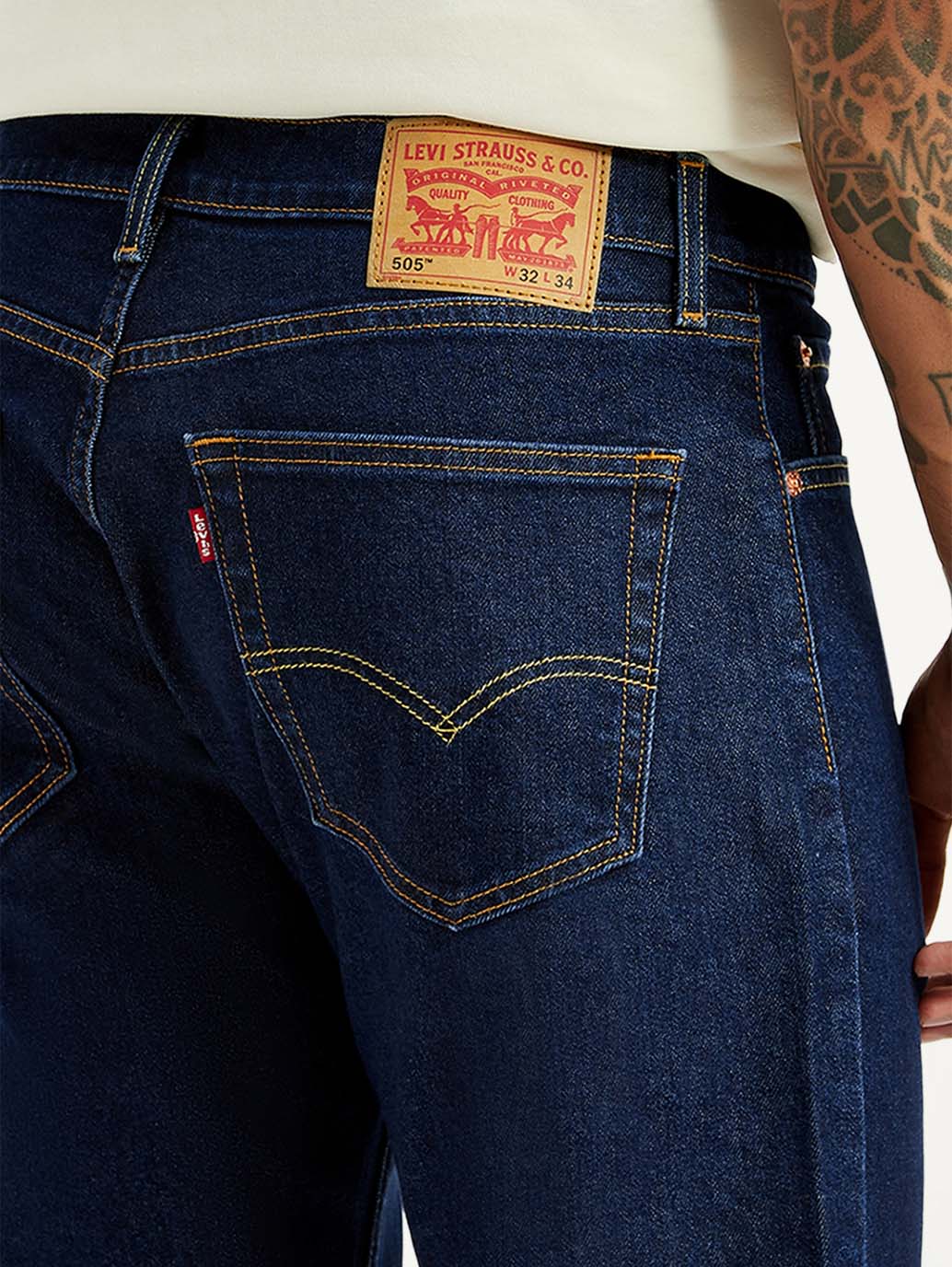 Men's 505 Dark Blue Straight Fit Mid Rise Jeans - Image 5