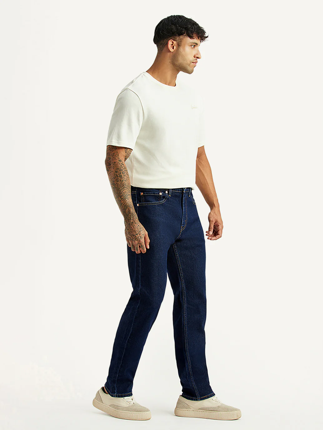 Men's 505 Dark Blue Straight Fit Mid Rise Jeans - Image 6