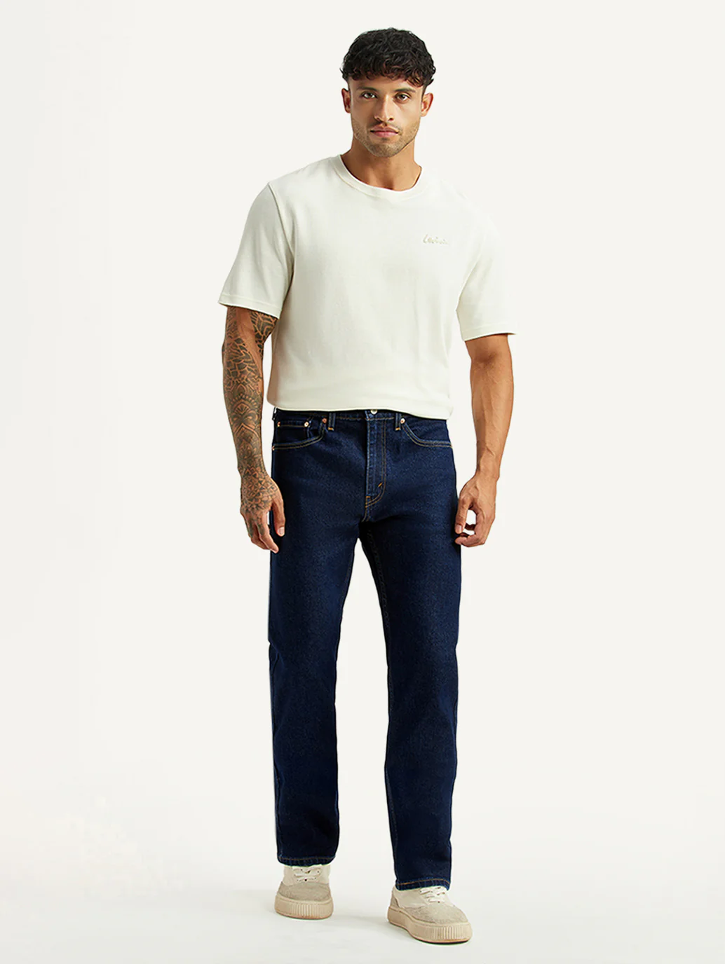 Men's 505 Dark Blue Straight Fit Mid Rise Jeans - Image 7