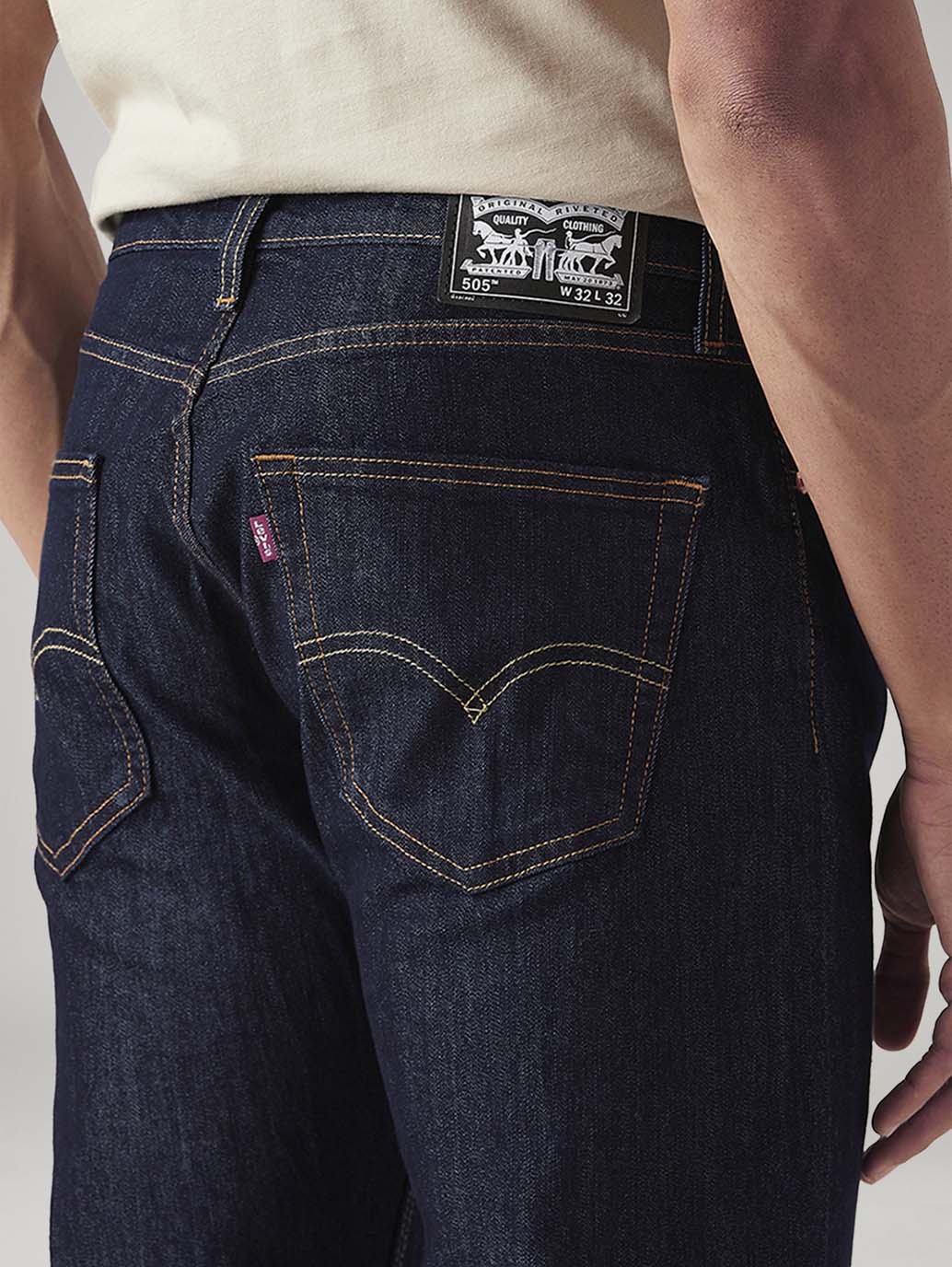 Men's 505 Dark Blue Straight Fit Mid Rise Jeans - Image 5
