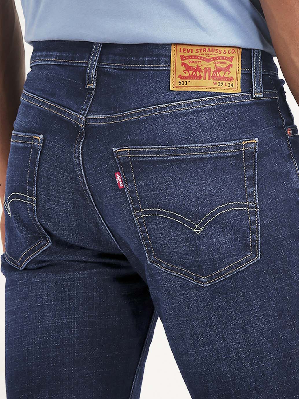 Men's 505 Dark Blue Straight Fit Mid Rise Jeans - Image 6