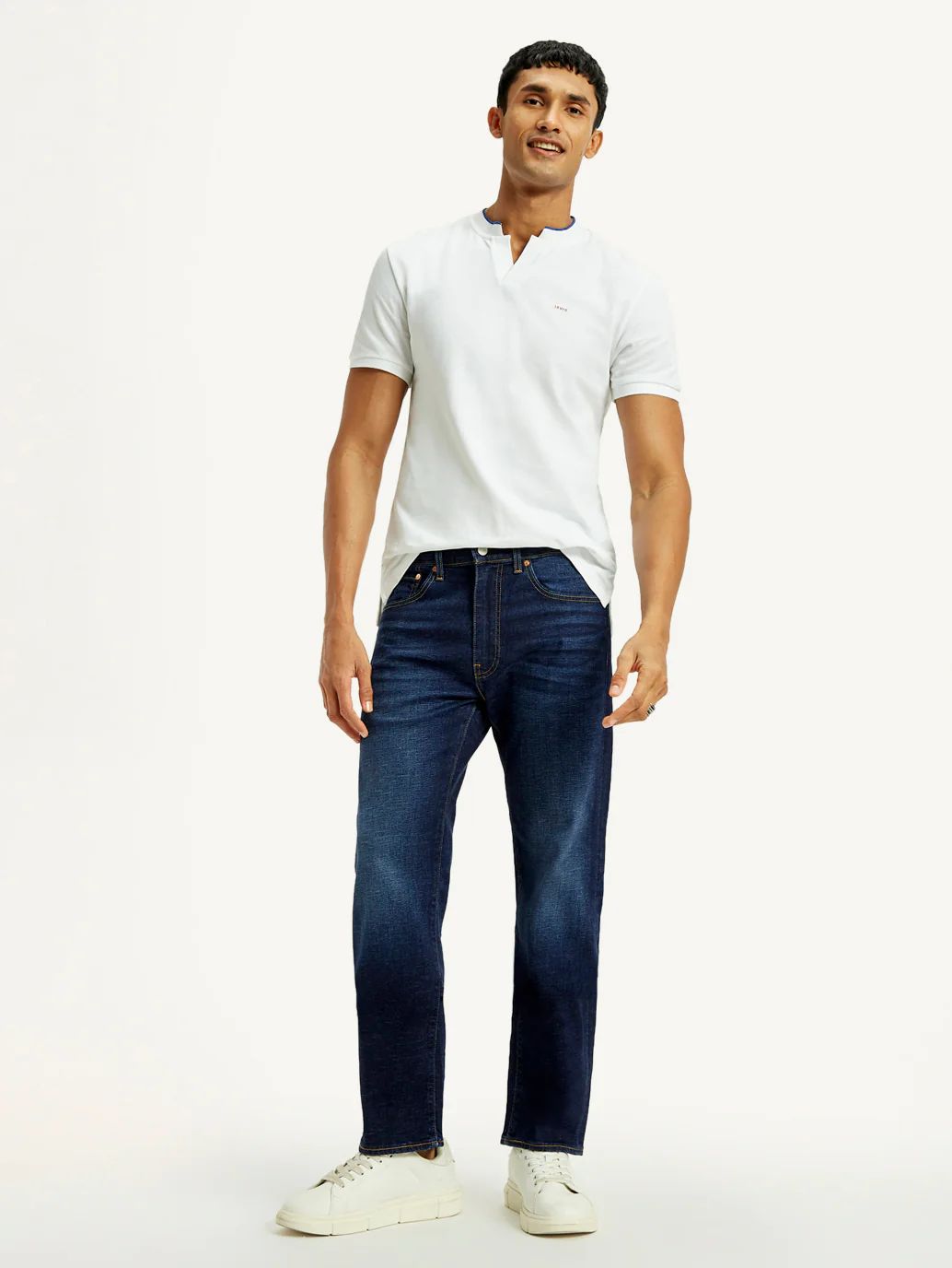 Men's 505 Dark Indigo Straight Fit Mid Rise Linen Jeans - Image 6