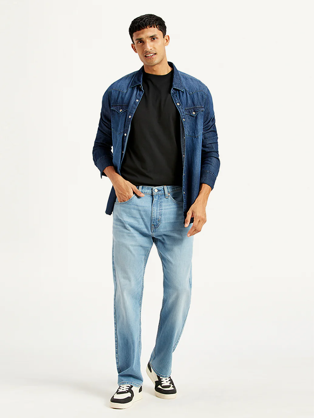 Men's 505 Light Blue Straight Fit Mid Rise Jeans