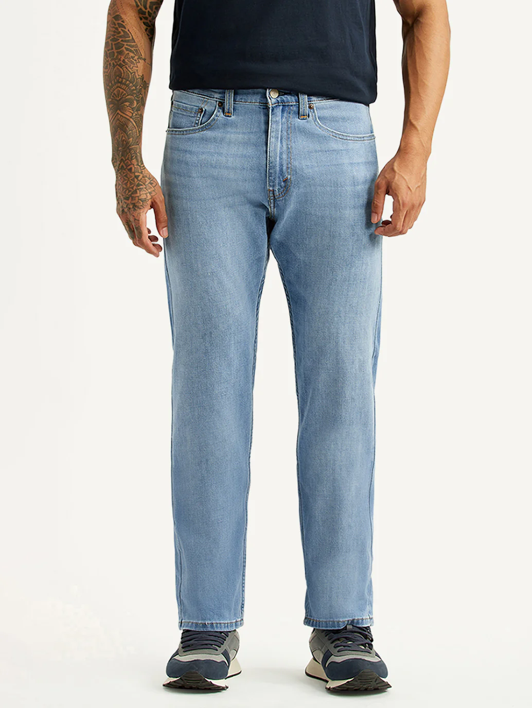 Men's 505 Light Blue Straight Fit Mid Rise Linen Jeans - Image 2