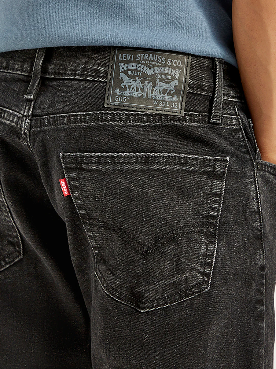 Men's 505 Black Straight Fit Mid Rise Jeans - Image 7