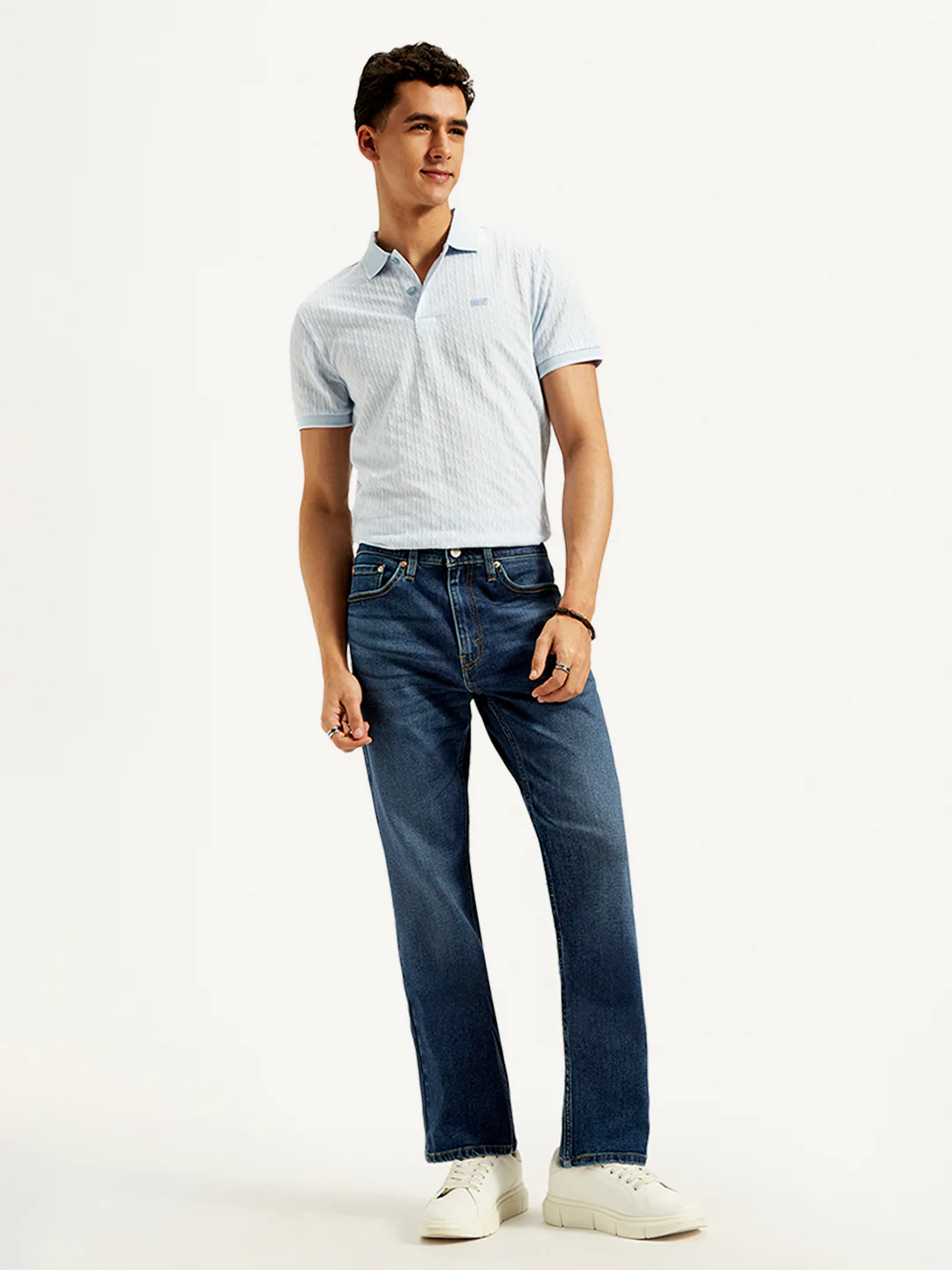 Men's 505 Blue Straight Fit Mid Rise Jeans