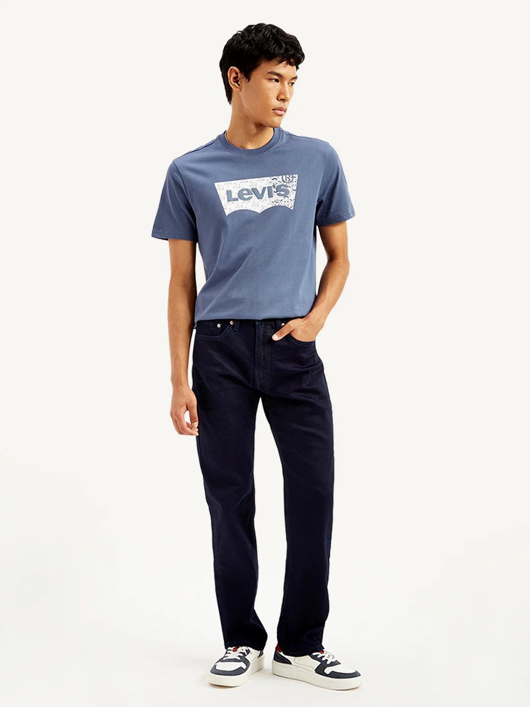 Men's 505 Navy Blue Straight Fit Mid Rise Jeans - Image 3