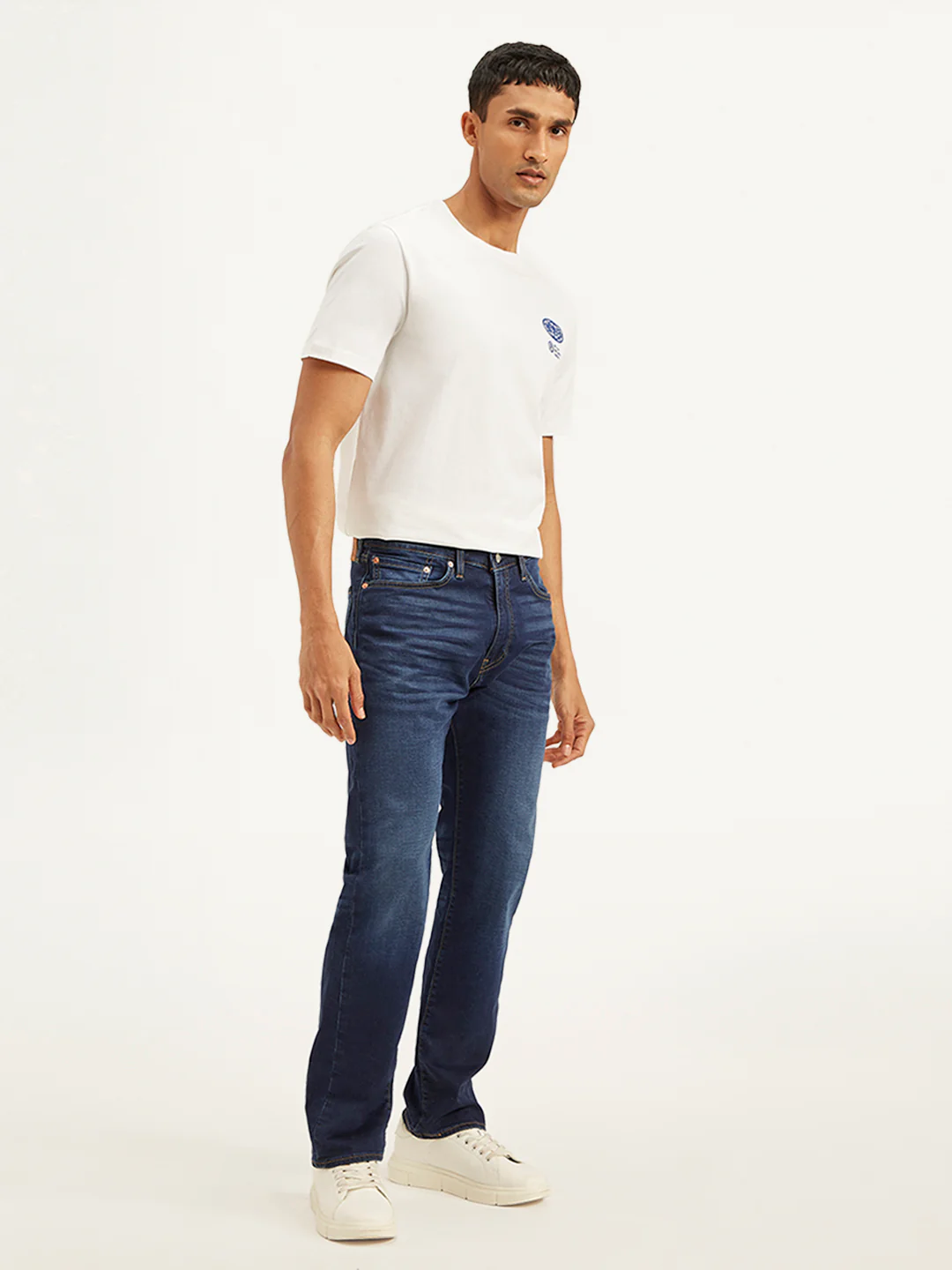 Men's 505 Navy Blue Straight Fit Mid Rise Jeans - Image 5
