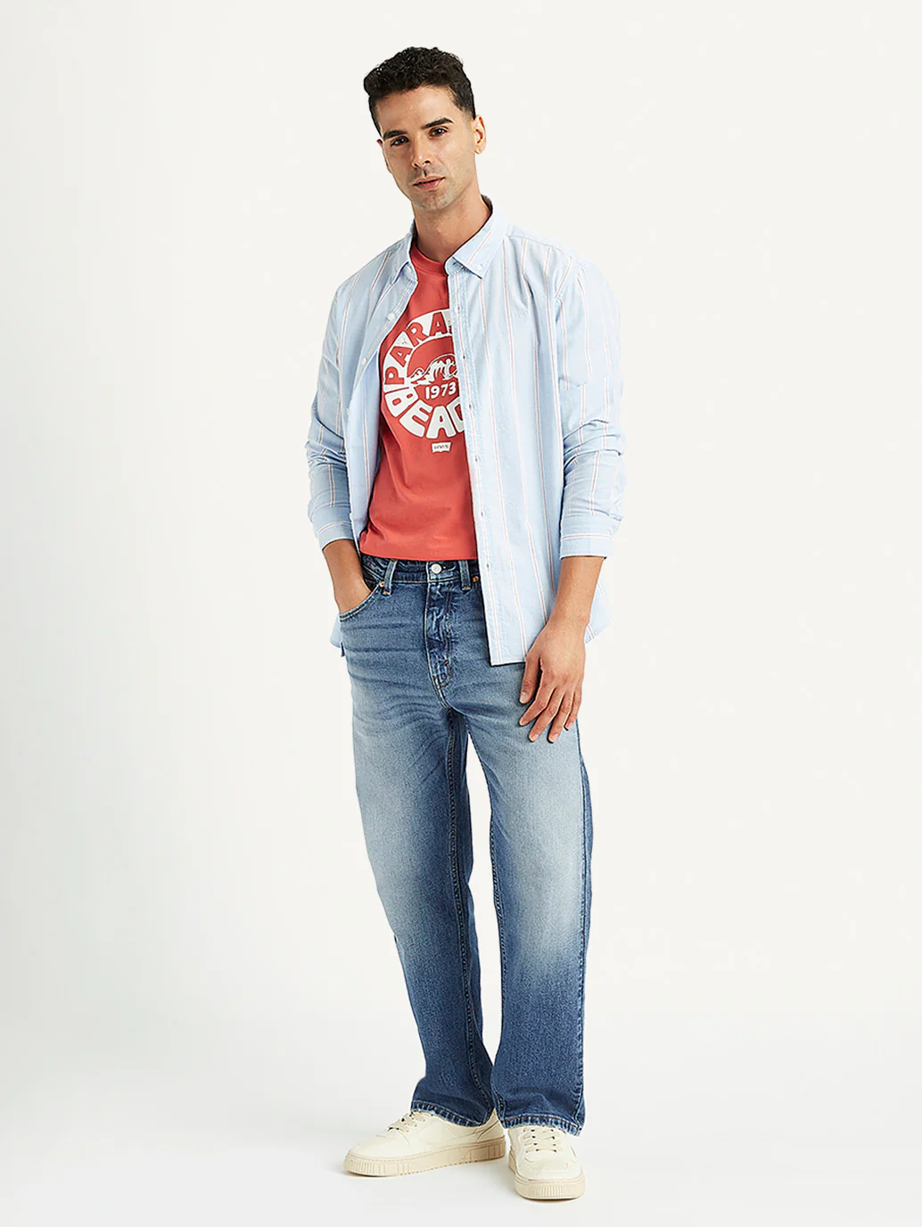 Men's 505 Blue Straight Fit Mid Rise Jeans - Image 3