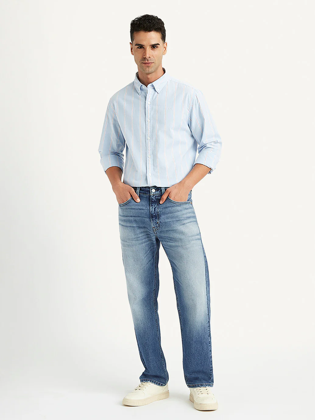 Men's 505 Blue Straight Fit Mid Rise Jeans - Image 5