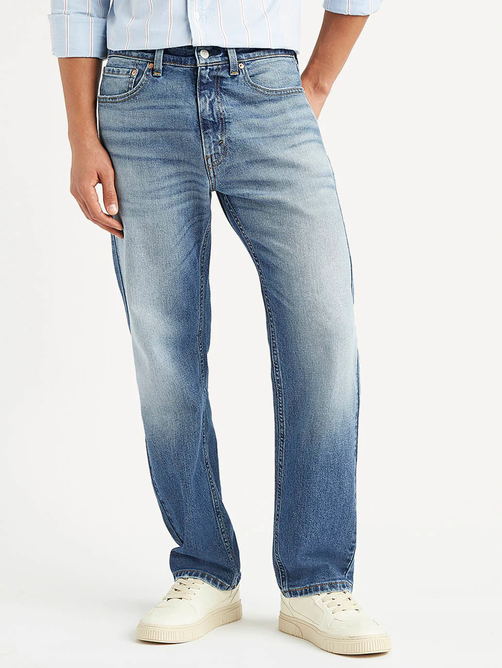 Men's 505 Blue Straight Fit Mid Rise Jeans - Image 6