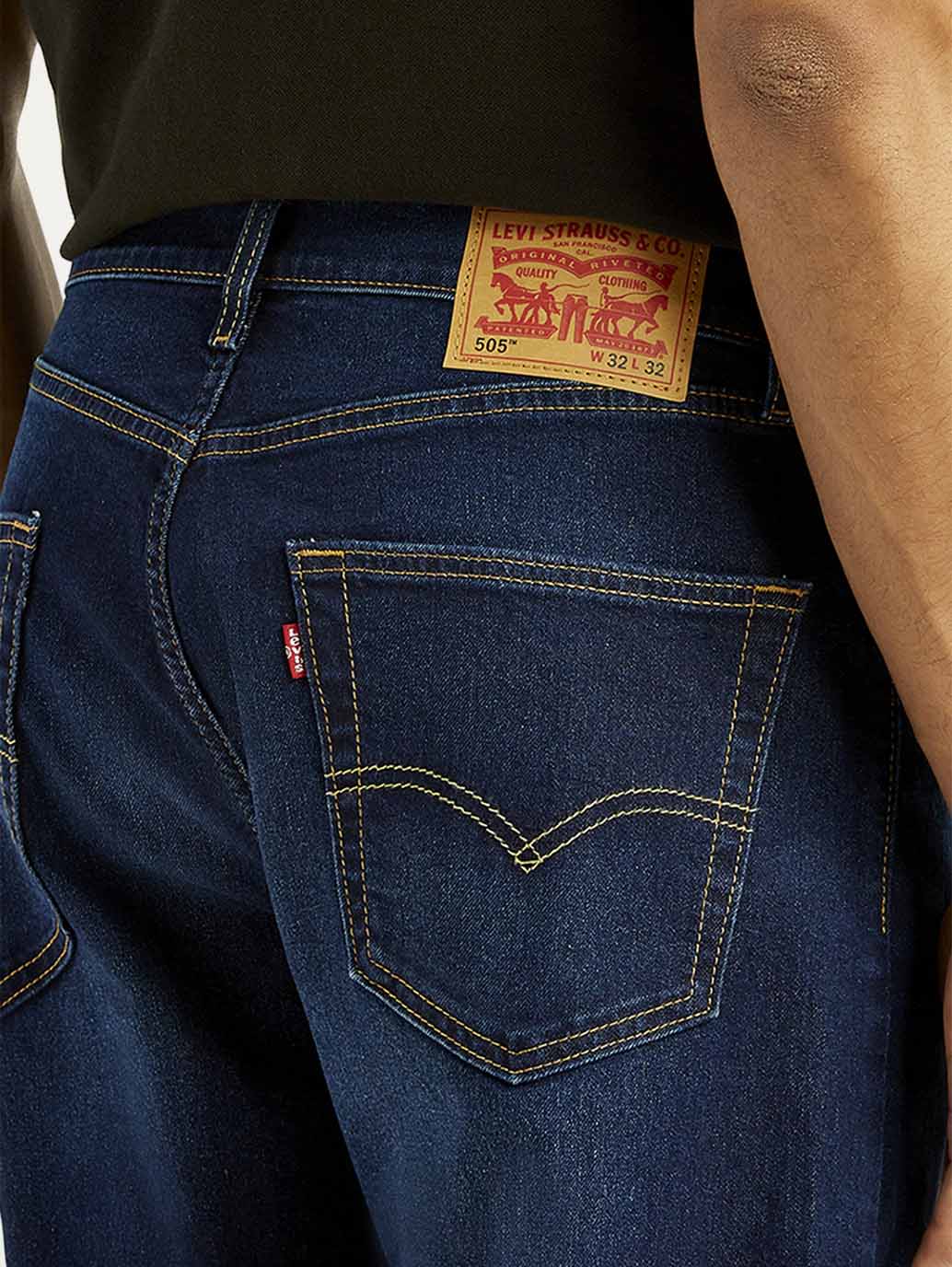 Men's 505 Dark Indigo Straight Fit Mid Rise Jeans - Image 6