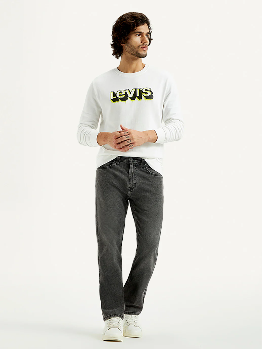 Men's 505 Grey Straight Fit Mid Rise Jeans