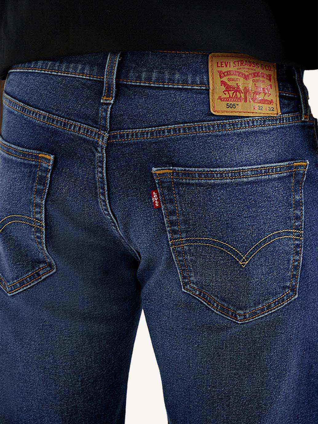 Men's 505 Dark Indigo Straight Fit Mid Rise Jeans - Image 5