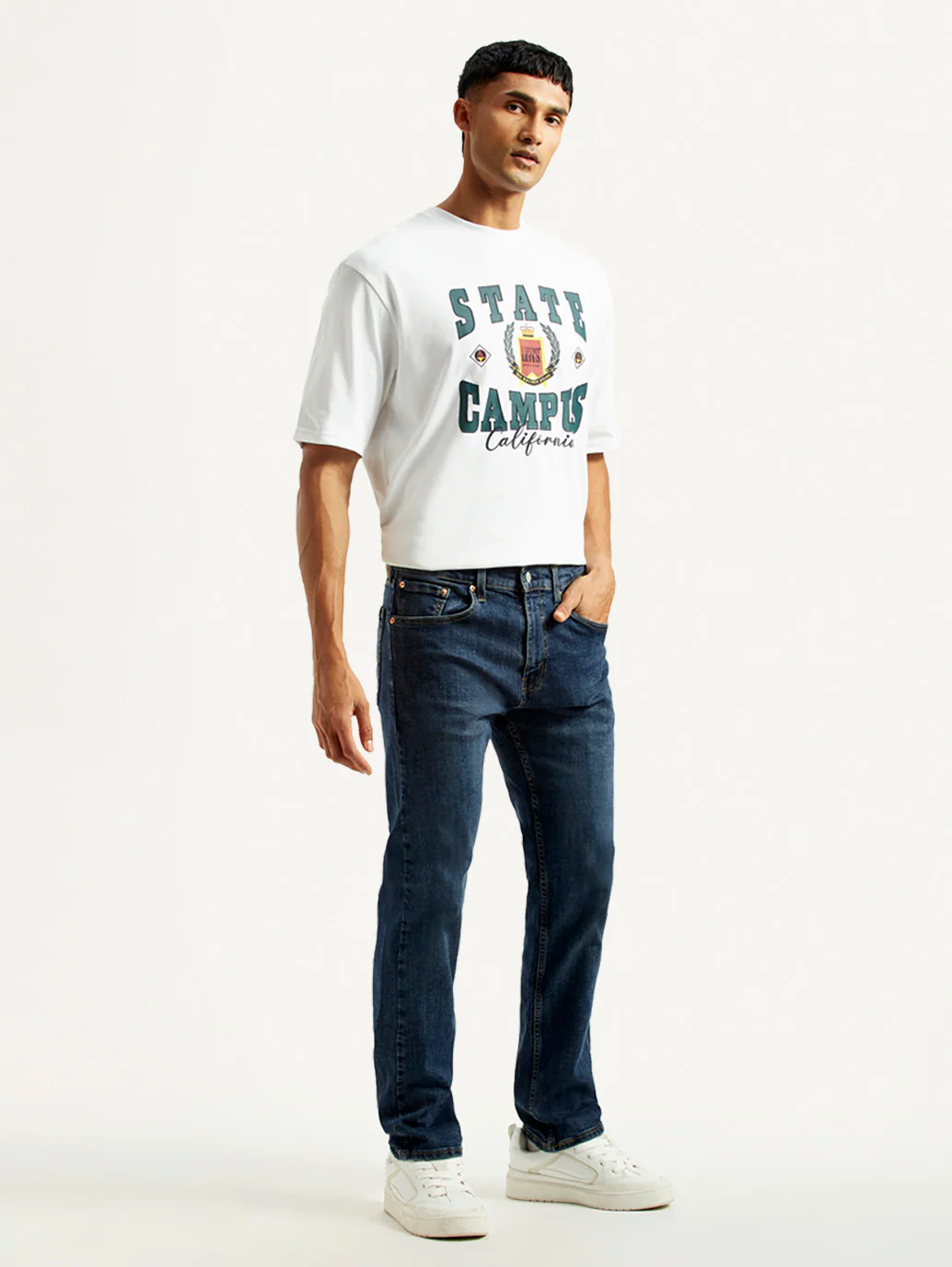 Men's 505 Dark Indigo Straight Fit Mid Rise Jeans - Image 6