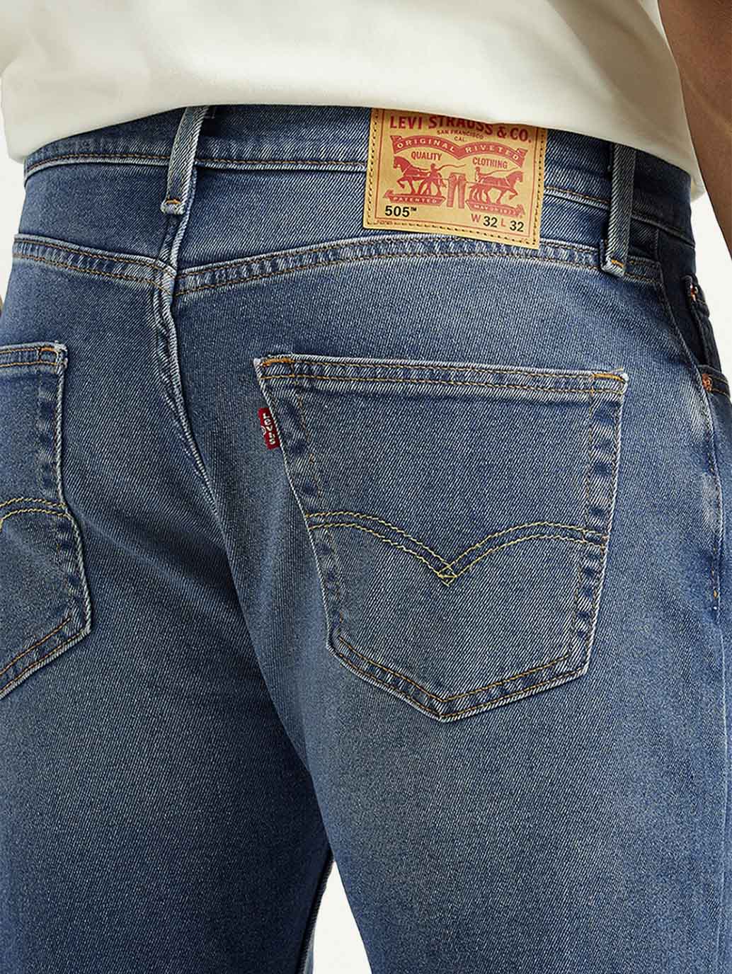 Men's 505 Med Indigo Straight Fit Mid Rise Jeans - Image 5