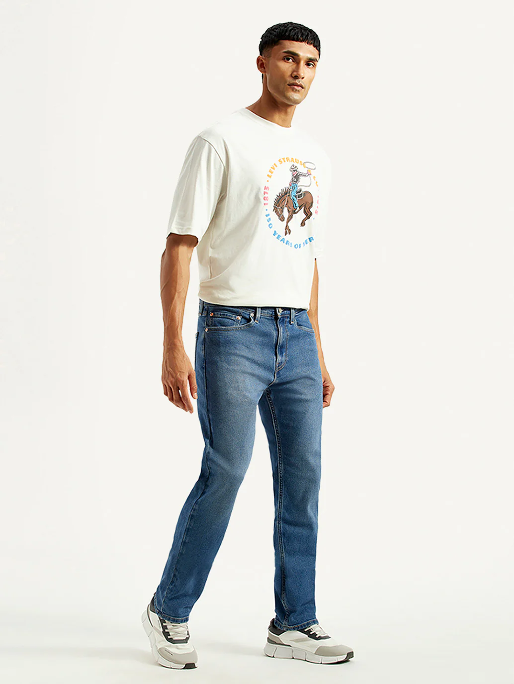 Men's 505 Med Indigo Straight Fit Mid Rise Jeans - Image 6