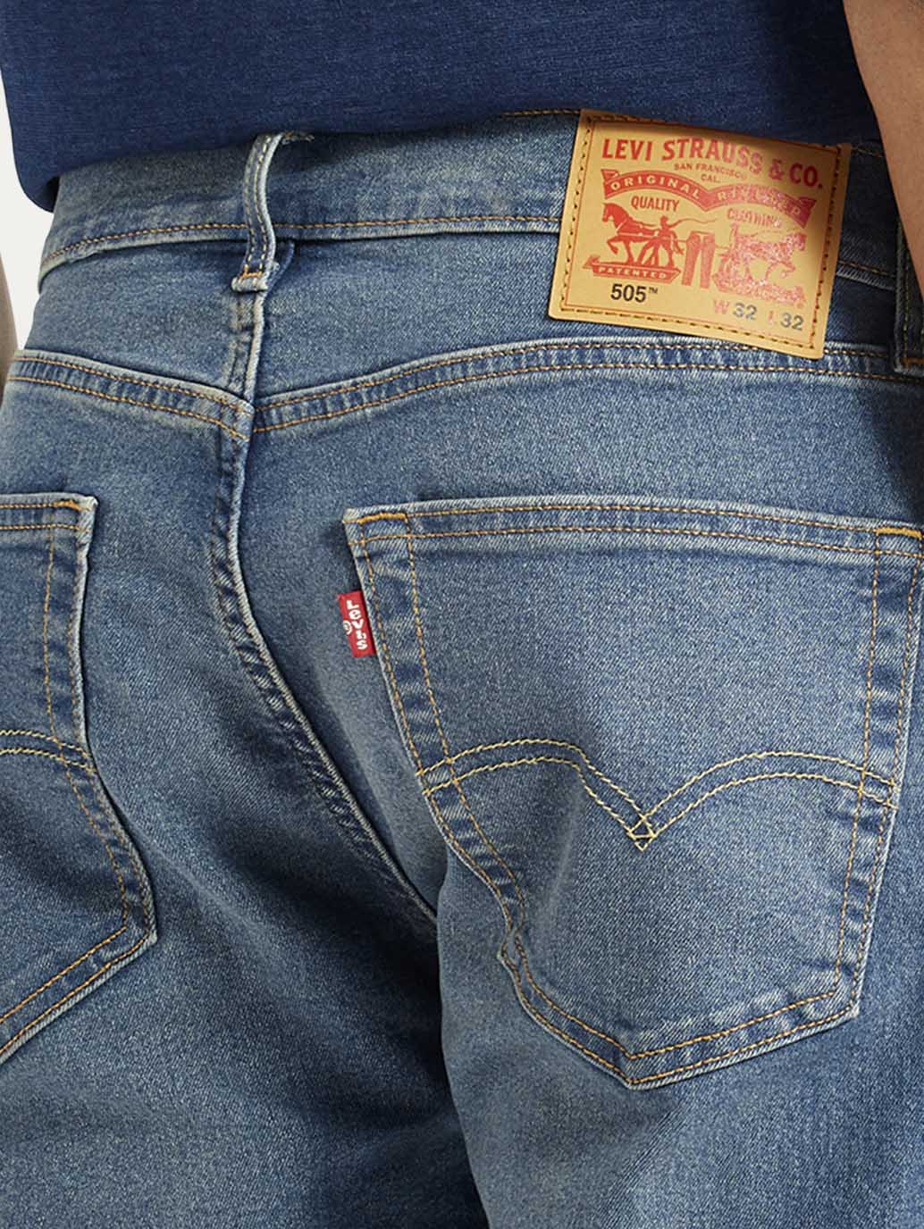 Men's 505 Med Indigo Straight Fit Mid Rise Jeans - Image 5