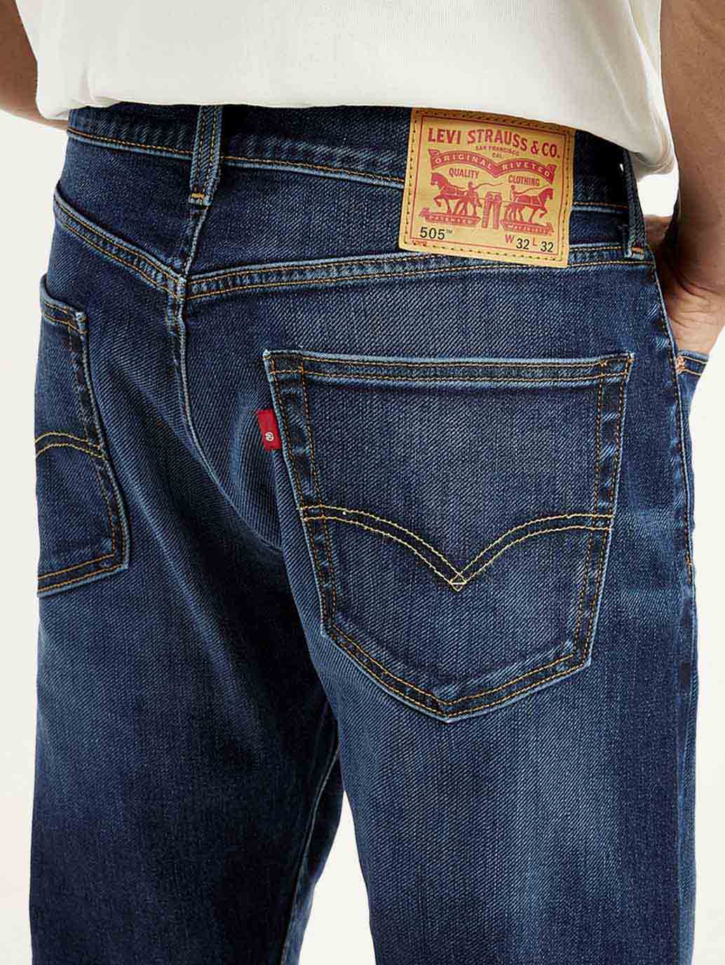 Men's 505 Navy Blue Straight Fit Mid Rise Jeans - Image 6