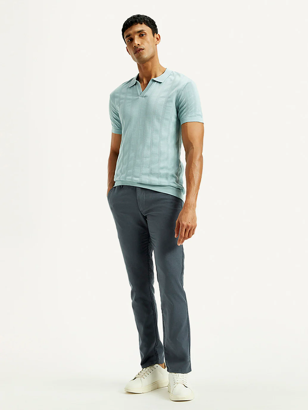 Men's Redloop 511 Blue Slim Fit Mid Rise Linen Chinos - Image 7