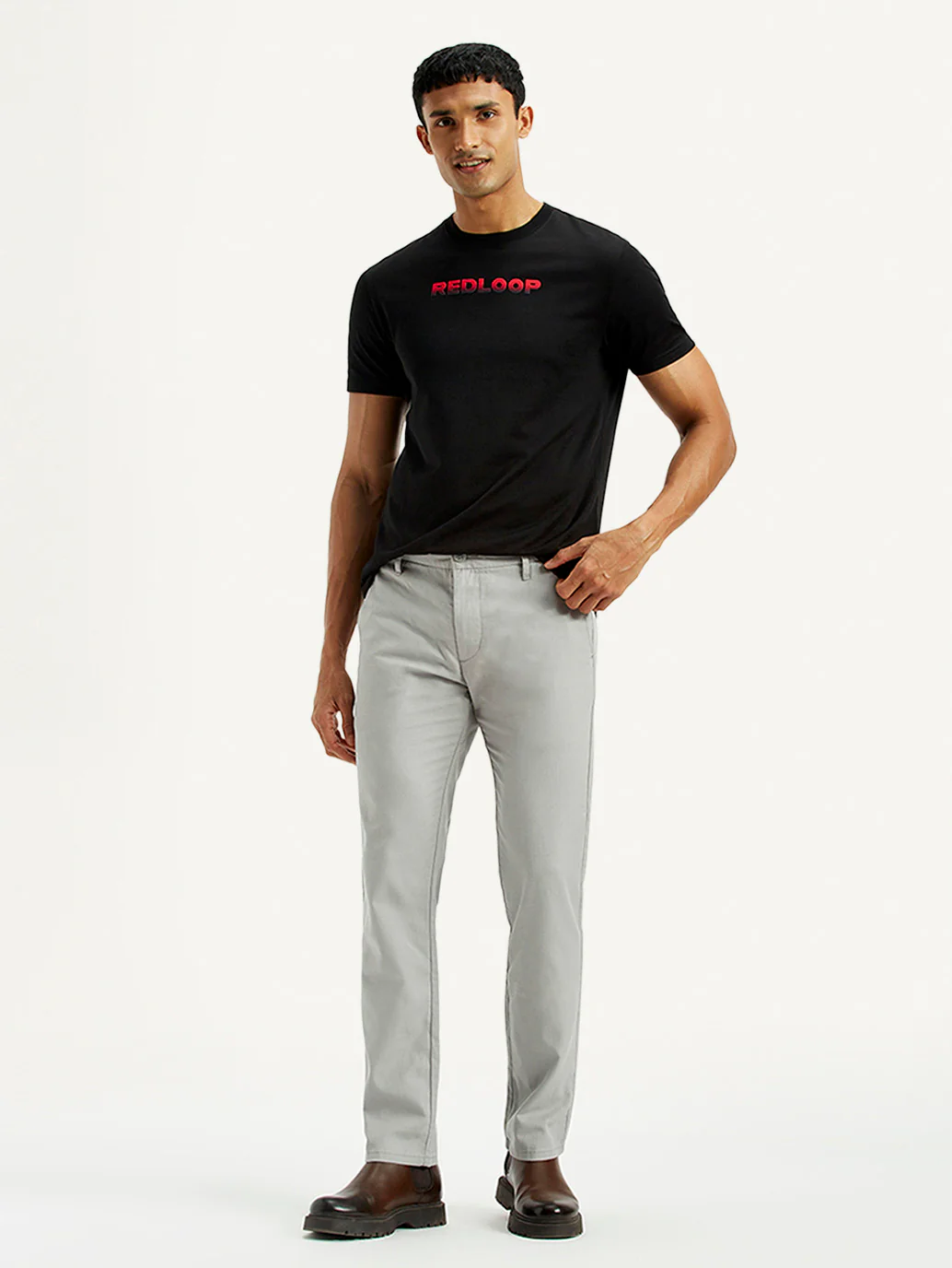 Men's Redloop 511 Grey Slim Fit Mid Rise Linen Chinos - Image 8