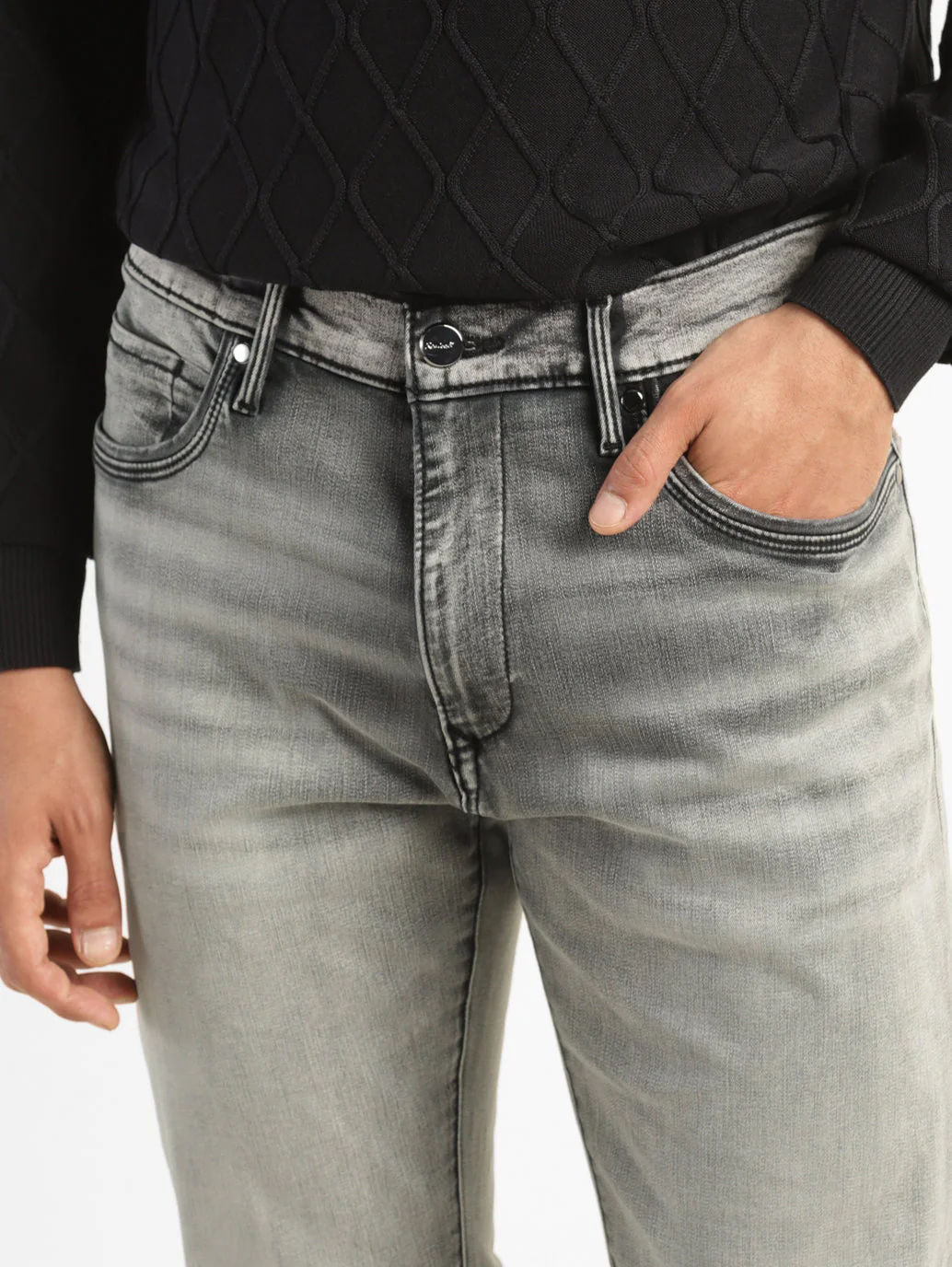 Men's Redloop 512 Grey Slim Tapered Fit Mid Rise Jeans - Image 6