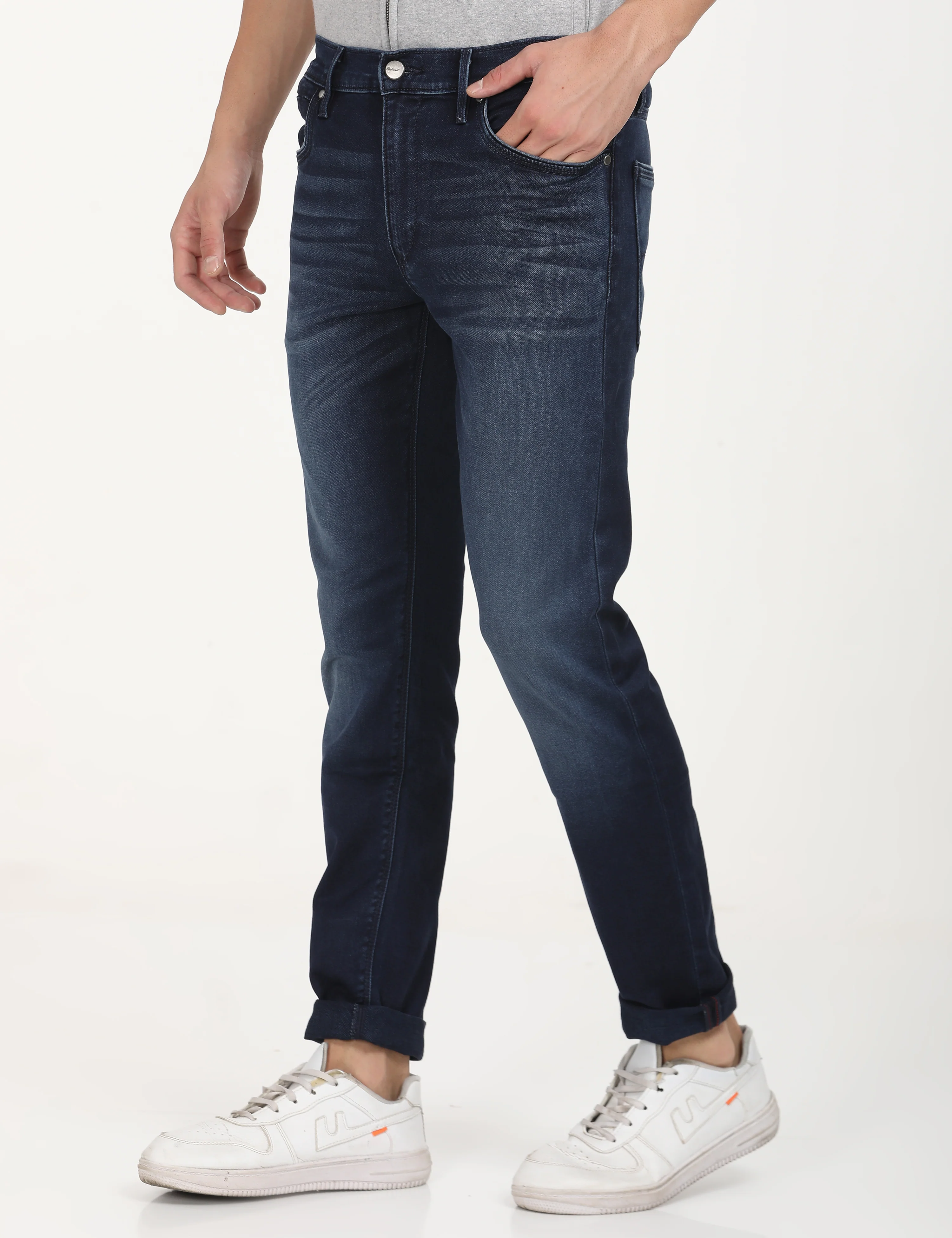 Men's Redloop 512 Navy Blue Slim Tapered Fit Mid Rise Jeans - Image 2