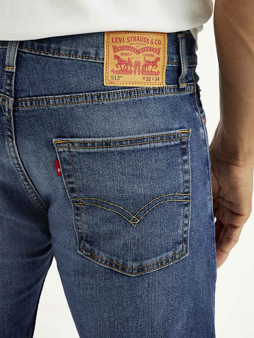 Men's 513 Blue Slim Straight Fit Mid Rise Jeans - Image 6