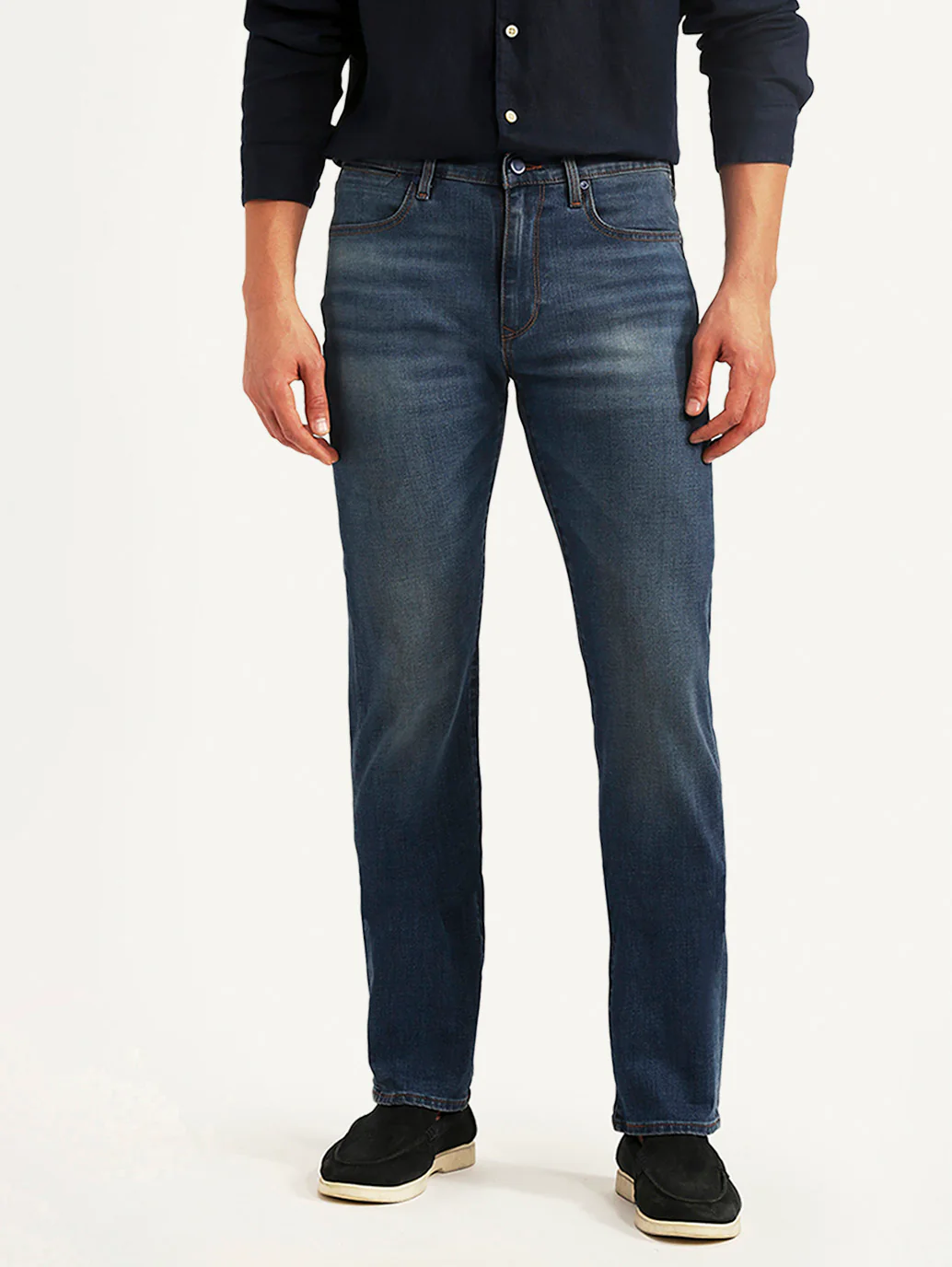 Men's Redloop 513 Dark Blue Slim Straight Fit Mid Rise Jeans - Image 3