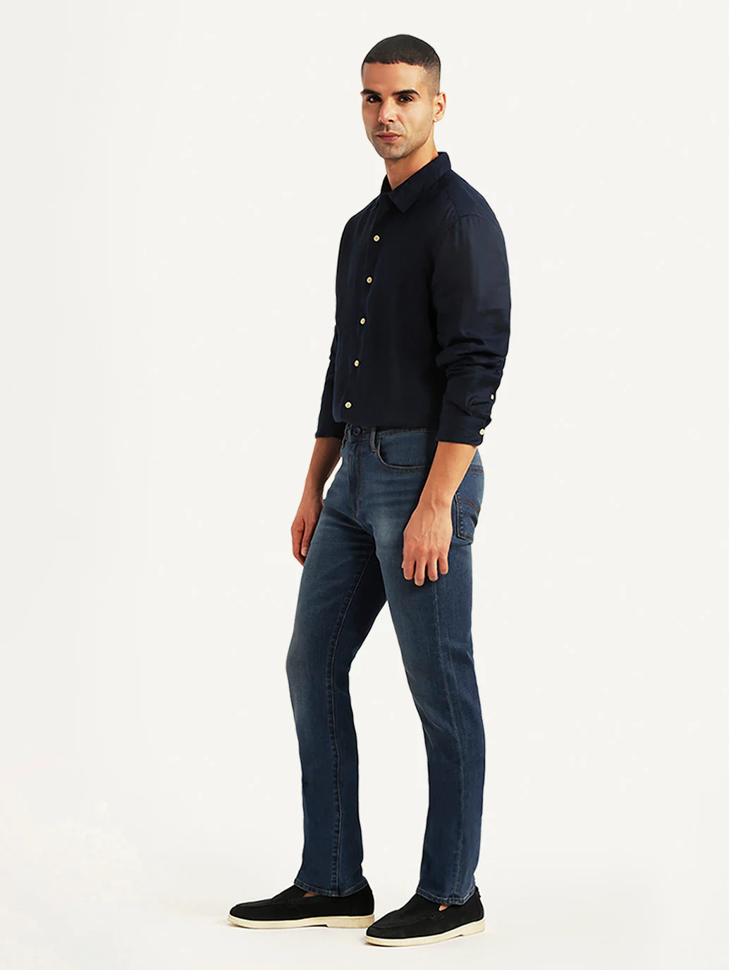 Men's Redloop 513 Dark Blue Slim Straight Fit Mid Rise Jeans - Image 7