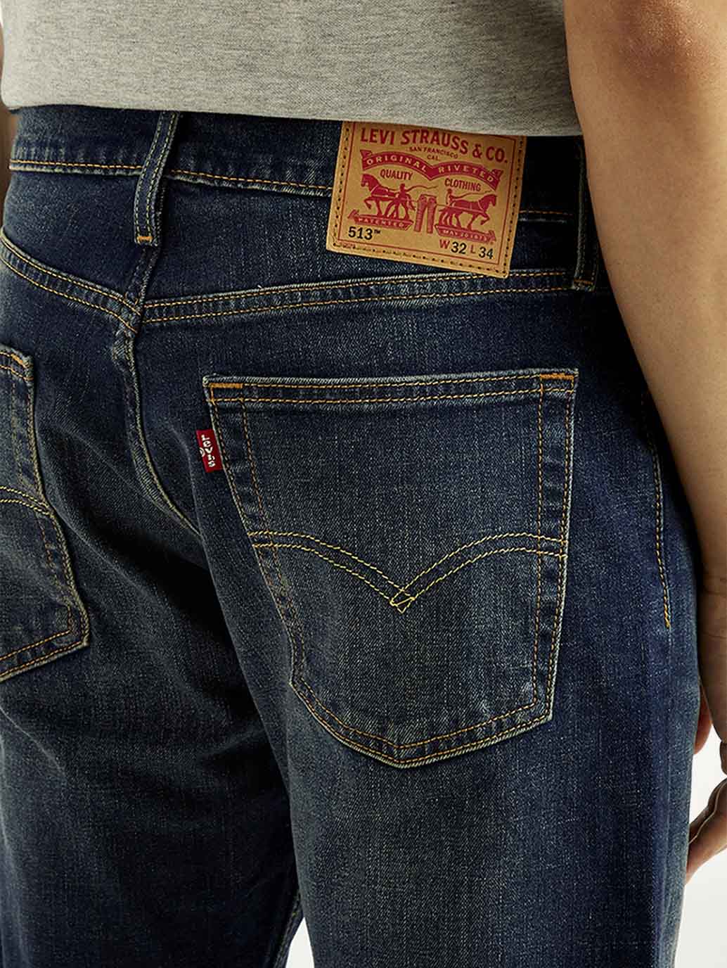 Men's 513 Dark Blue Slim Straight Fit Mid Rise Jeans - Image 5