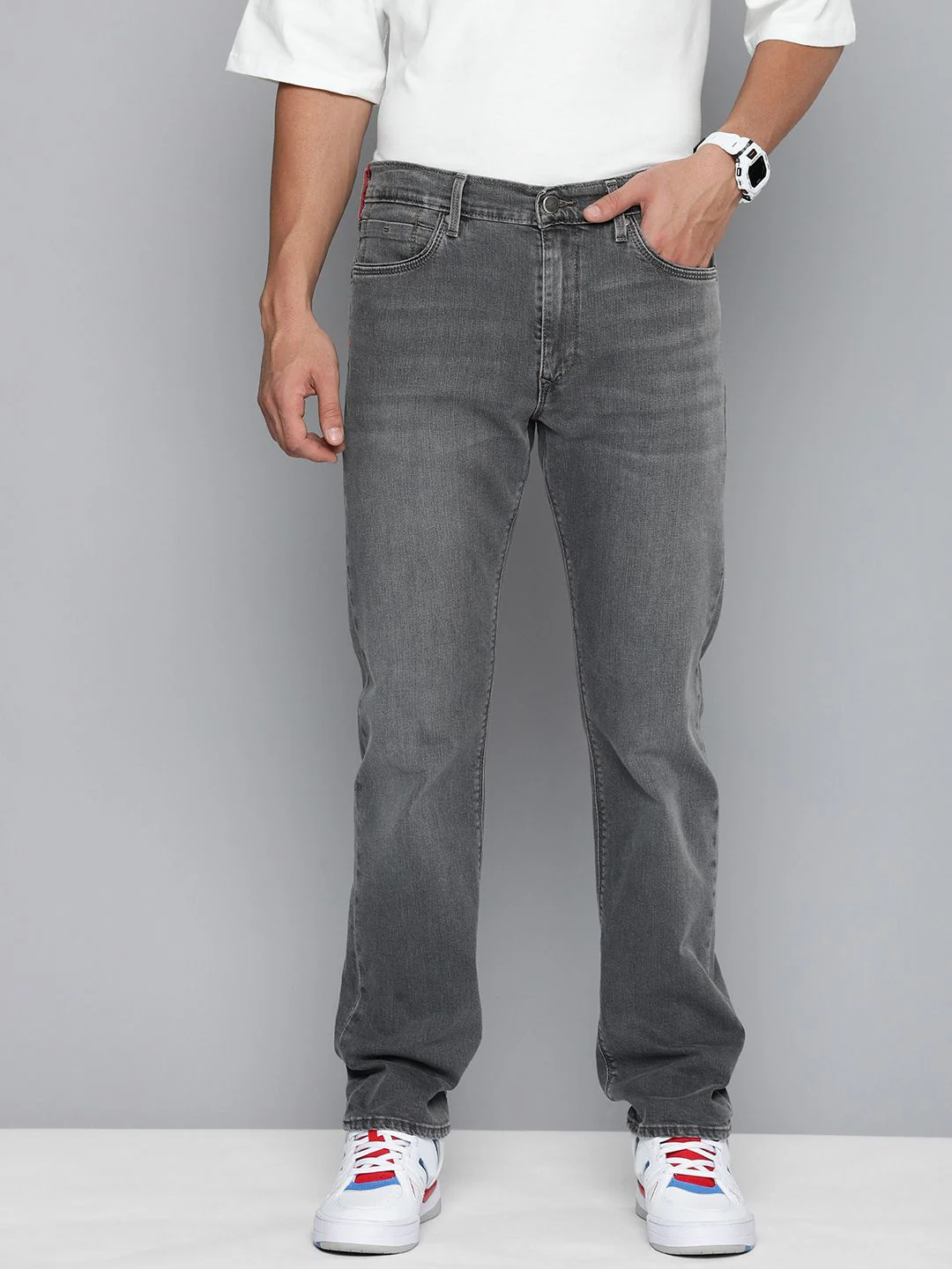 Men's Redloop 513 Grey Slim Straight Fit Mid Rise Jeans