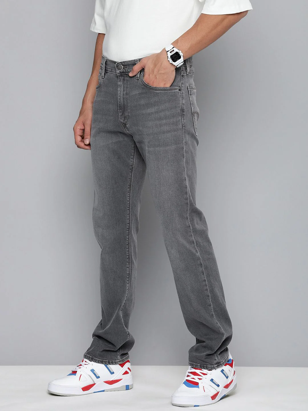 Men's Redloop 513 Grey Slim Straight Fit Mid Rise Jeans - Image 2