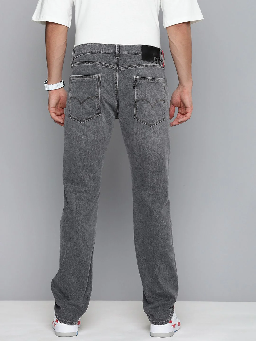 Men's Redloop 513 Grey Slim Straight Fit Mid Rise Jeans - Image 3