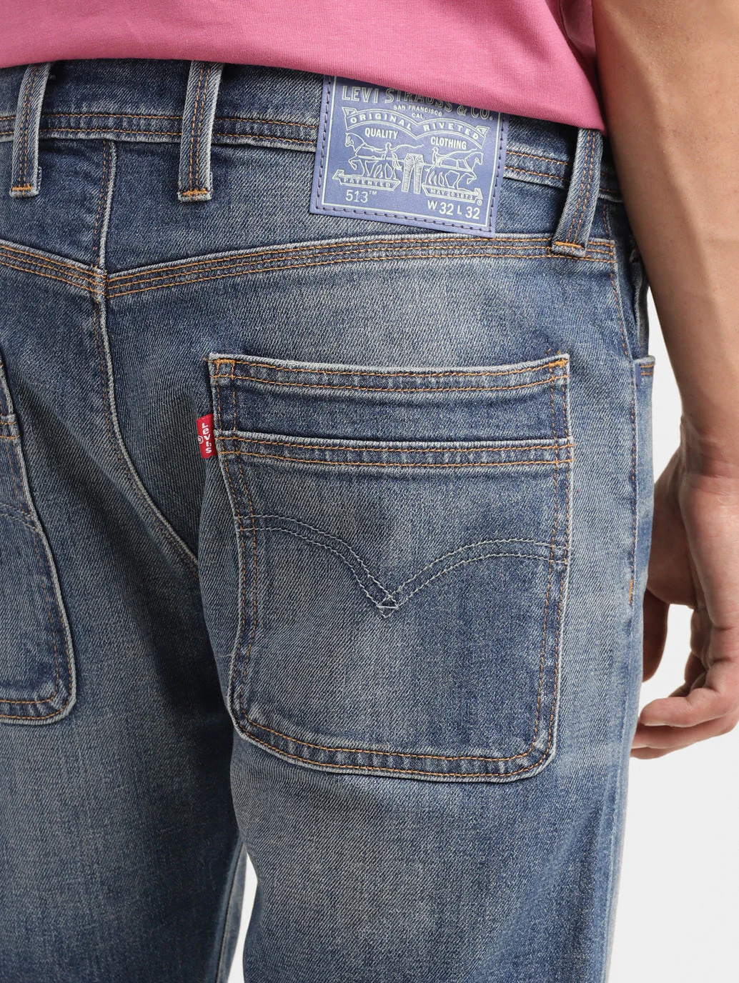 Men's 513 Blue Slim Straight Fit Mid Rise Jeans - Image 6