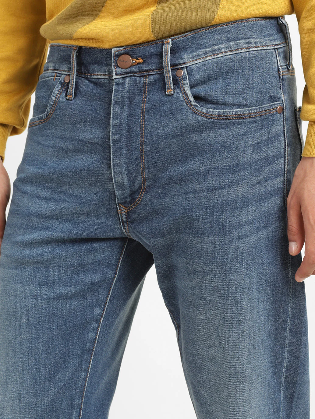 Men's Redloop 513 Blue Slim Straight Fit Mid Rise Jeans - Image 7