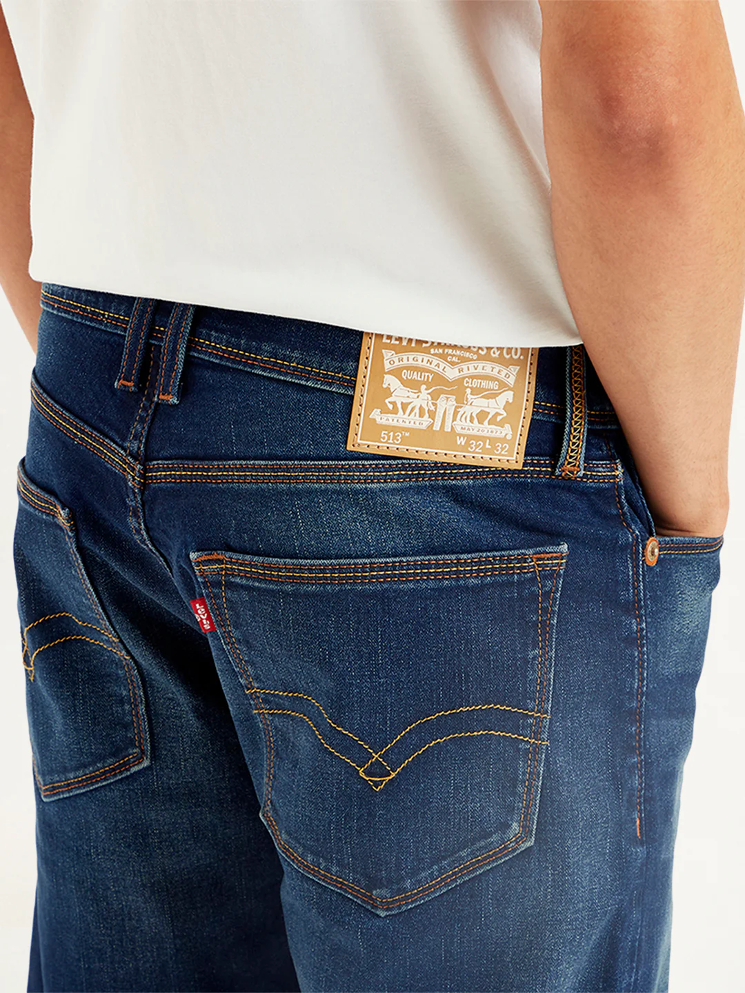 Men's 513 Navy Blue Slim Straight Fit Mid Rise Jeans - Image 5