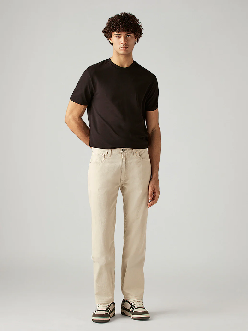 Men's 555 Beige Relaxed Straight Fit Mid Rise Jeans