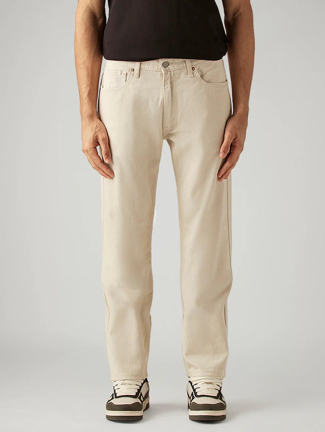 Men's 555 Beige Relaxed Straight Fit Mid Rise Jeans - Image 2