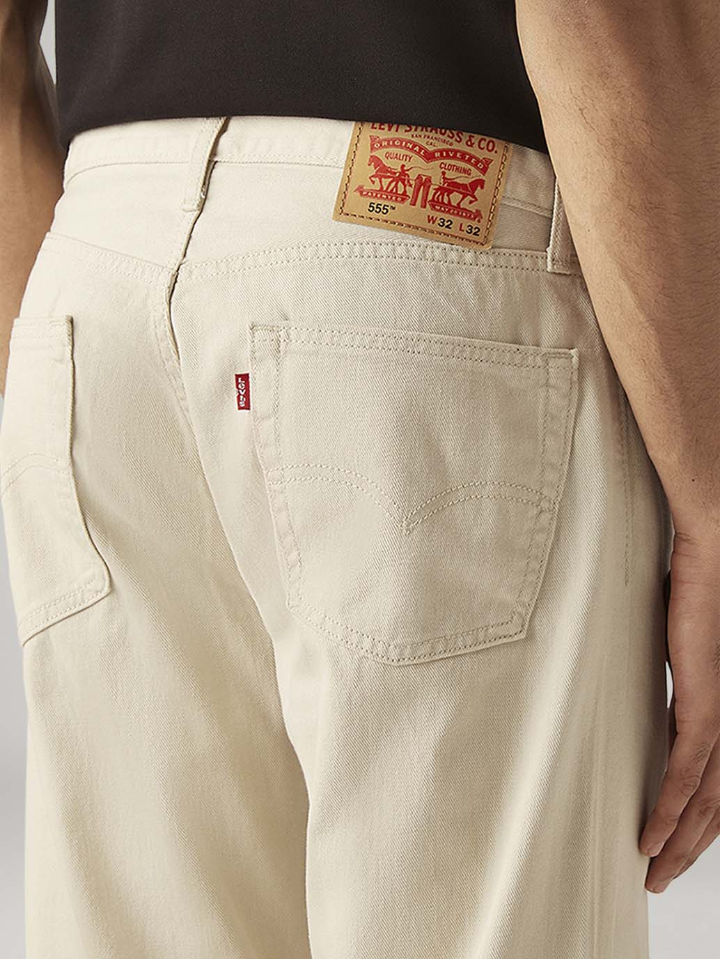 Men's 555 Beige Relaxed Straight Fit Mid Rise Jeans - Image 4